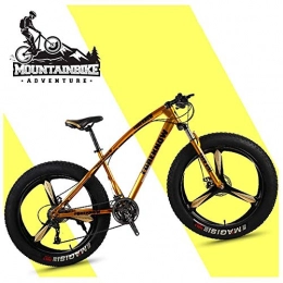 GQQ Bike GQQ 26 inch Hardtail MTB with Front Suspension Disc Brakes, Adult Mountain Bike, Variable Speed Bicycle Frames Made of Carbon Steel, Orange Spoke, 24 Speed, Gold 3 Spoke