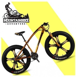 GQQ Fat Tyre Bike GQQ 26 inch Hardtail MTB with Front Suspension Disc Brakes, Adult Mountain Bike, Variable Speed Bicycle Frames Made of Carbon Steel, Orange Spoke, 24 Speed, Gold 5 Spoke
