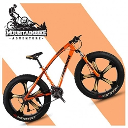 GQQ Fat Tyre Bike GQQ 26 inch Hardtail MTB with Front Suspension Disc Brakes, Adult Mountain Bike, Variable Speed Bicycle Frames Made of Carbon Steel, Orange Spoke, 24 Speed, Orange 5 Spoke