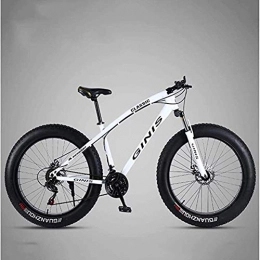 GQQ Bike GQQ 26-Inch Mountain Bikes, Dual Disc Brakes Fat Tire Mountain Bike Trail, Variable Speed Bicycle, Adjustable Seat Bicycle, High-Carbon, Black, 24 Speed Spoke, White