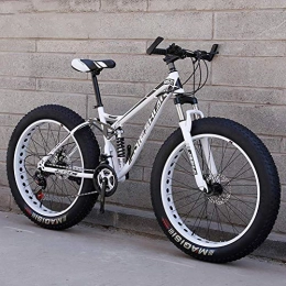 GQQ Bike GQQ Mountain Bike, 24Inch Snow / Beach / Mountain Bikes Fat Tire Dual Disc Brake Big Wheels Bicycle High-Carbon Steel Frame, White Gray, 21 Speed