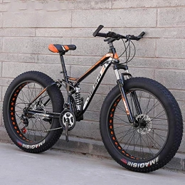 GQQ Bike GQQ Mountain Bike, 26 inch Snow / Beach / Mountain Bikes Fat Tire Dual Disc Brake Big Wheels Bicycle High-Carbon Steel Frame All Terrain Anti-Slip Bicycle, Orange, 24 Speed