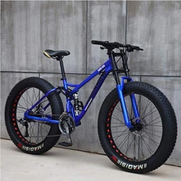 GQQ Fat Tyre Bike GQQ Variable Speed Bicycle, Mens 26 inch Fat Tire Mountain Bike, Beach Snow Bikes, Dual Disc Brakes Bicycle, Alloy Wheels Lightweight Highcarbon, Blue, 24 Speed, Blue