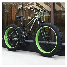 HGDM Bike HGDM Dual-Suspension Mountain Bikes with Dual Disc Brake for Adults Men Women, All Terrain Anti-Slip Fat Tire Mountain Bicycle, High-Carbon Steel Mountain Trail Bike, Green, 24 Inch 24 Speed