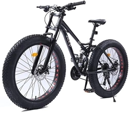 HOYDU Fat Tyre Bike HOYDU 26 Inch Mountain Bikes, Dual Disc Brake Fat Tire Mountain Trail Bike, Adjustable Seat Bicycle, High-Carbon Steel Frame, Black, 24 Speed