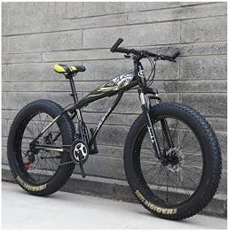 HQQ Fat Tyre Bike HQQ Adult Mountain Bikes, Boys Girls Fat Tire Mountain Trail Bike, Dual Disc Brake Hardtail Mountain Bike, High-carbon Steel Frame, Bicycle (Color : Yellow B, Size : 24 Inch 21 Speed)