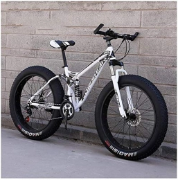 HQQ Fat Tyre Bike HQQ Adult Mountain Bikes, Fat Tire Dual Disc Brake Hardtail Mountain Bike, Big Wheels Bicycle, High-carbon Steel Frame (Color : White, Size : 26 Inch 21 Speed)