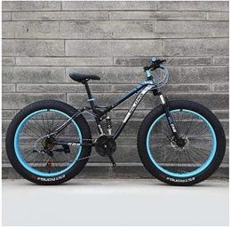 HU Fat Tyre Bike Hu Mens Womens Mountain Bikes, High-carbon Steel Frame, Dual Disc Brake Hardtail Mountain Bike, All Terrain Bicycle, Anti-Slip Bikes, 26 Inch (Color : Blue, Size : 24 Speed)