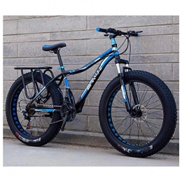 HWOEK Fat Tyre Bike HWOEK Adults Snow Beach Bicycle, Double Disc Brake 24 / 26 Inch All Terrain Mountain Bike 4.0 Fat Tires Adjustable Seat, black blue, A 27 speed