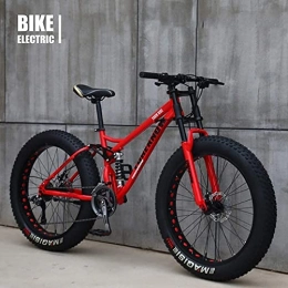 J&LILI Bike J&LILI Mountain Bike, 26 Inches (66 Cm), MJH-01, Adult, Fat Tire Bike, 21-Speed Bicycle, Carbon Steel Frame, Double Full Suspension, Double Disc Brake, Red