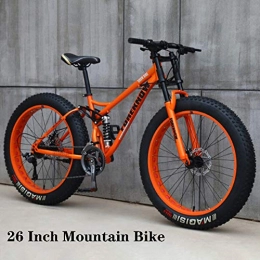 KKJKK Bike KKJKK Mountain Bikes, 24" 26 Inch Fat Tire Hardtail Mountain Bike High-Carbon Steel Hardtail Mountain Bike Fat Wheel Motorbike Fat Bike, 21speed, Orange, 26IN