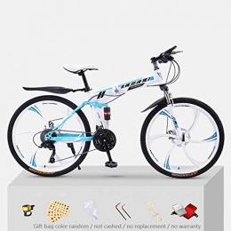 KNFBOK Bike KNFBOK cyclocross bike Mountain bike adult 21 speed thick steel frame folding bicycle 26 inch double shock off-road boys and girls White and blue six-knife wheel