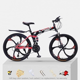 KNFBOK Fat Tyre Bike KNFBOK ladies mountain bike Mountain bike adult 21 speed thick steel frame folding bicycle 26 inch double shock off-road boys and girls Black and red six-knife wheel