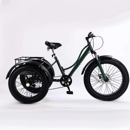 KRCO Fat Tyre Bike KRCO 24 inch Adult Tricycle, 7 Speed Cruiser Trike, All Terrain Fat Tire 3 Wheel Bikes with Large Basket for Seniors, Women, Men, Adult Trikes for Shopping Picnic Outdoor Sports (Métal : Green)