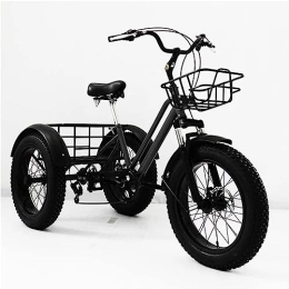 KRCO Fat Tyre Bike KRCO 7-Speed Low Step-Through Tricycle 20" x 4.0 All Terrain Fat Tire Trike Urban Leisure Cycling Three-Wheel Bikes with Carry Cargo Basket, Vacation Camp Recreation Shopping Adult (Métal : Black)