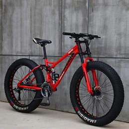 Langlin Fat Tyre Bike Langlin 24" / 26" Mountain Bike Bicycle for Adult Teen High Carbon Steel Frame Soft Tail Dual Suspension Double Disc Brake Beach Snowmobile All Terrain MTB, red, 24" 21 speed