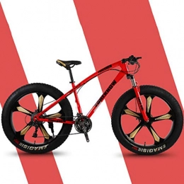 Langlin 26" 24-Speed Fat Tire Mountain Bike All Terrain Mountain Bike Double Disc Brake Bike High-Carbon Steel Hard Tail Mountain Bicycle with Adjustable Seat,red,26" 21 speed