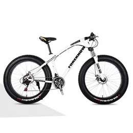 Langlin Bike Langlin 26 Inch Hardtail Mountain Bike for Adults High Carbon Steel Frame Full Suspension Spring Fork Double Disc Brake Beach Snow Fat Tire Bike, white, 26" 27 speed