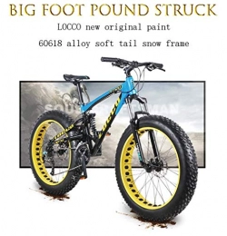 LJ Fat Tyre Bike LJ Bicycle, Adult Fat Tire Mountain Bike, 27 Speed Aluminum Alloy Off-Road Snow Bikes, Oil Pressure Double Disc Brake Beach Cruiser Bicycle, 26 inch Wheels, Red, Blue