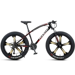 LLF Fat Tyre Bike LLF Mens Fat Tire Mountain Bike, 26-Inch Wheels, 4-Inch Wide Knobby Tires, Variable Speed, High-carbon Steel Frame, Front and Rear Brakes, Multiple Colors(Size:21 Speed, Color:Red)