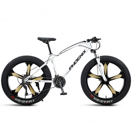 LLF Bike LLF Mens Fat Tire Mountain Bike, 26-Inch Wheels, 4-Inch Wide Knobby Tires, Variable Speed, High-carbon Steel Frame, Front and Rear Brakes, Multiple Colors(Size:24 Speed, Color:White)