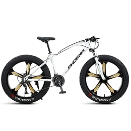 LLF Fat Tyre Bike LLF Mens Fat Tire Mountain Bike, 26-Inch Wheels, 4-Inch Wide Knobby Tires, Variable Speed, High-carbon Steel Frame, Front and Rear Brakes, Multiple Colors(Size:30 Speed, Color:White)