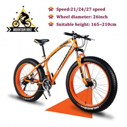 Logo 26 Inch Fat Tire Hardtail Mountain Bike Gearshift Adjustable Seat Outdoor Bicycle Mountain Trail Bikes Adult Boys Girls Country Outroad Bicycles 21/24/27 Speed (Color : Orange, Size : 21 speed)
