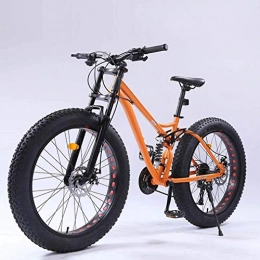 LUO Fat Tyre Bike LUO Bike，Adult Fat Tire Mountain Bike, Full Suspension Off-Road Snow Bikes, Double Disc Brake Beach Cruiser Bicycle, Student Highway Bicycles, 26 inch Wheels, Orange, 24 Speed, Orange, 24 Speed