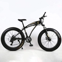 LUO Bike LUO Fat Tire Adult Mountain Bike, Lightweight High-Carbon Steel Frame Cruiser Bikes, Beach Snowmobile Mens Bicycle, Double Disc Brake 26 inch Wheels, Gold, 30 Speed, Black, 27 Speed