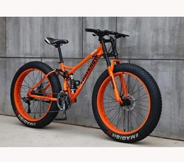 LUO Fat Tyre Bike LUO Mountain Bike, Mountain Bike for Teens of Adults Men and Women, High Carbon Steel Frame, Soft Tail Dual Suspension, Mechanical Disc Brake, 24 / 26×5.1 inch Fat Tire, Cyan, 24 inch 7 Speed, Orange, 26 in