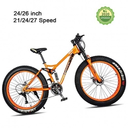LYRWISHJD Bike LYRWISHJD Fat Tire Adult Mountain Bike, Lightweight High-Carbon Steel Frame Cruiser Bikes, Beach Snow Bike Mens Bicycle, Double Disc Brake 26 Inch Wheels (Color : Orange, Size : 24 inch)