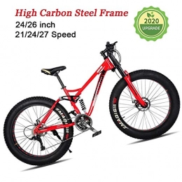LYRWISHJD Fat Tyre Bike LYRWISHJD Fat Tire Adult Mountain Bike, Lightweight High-Carbon Steel Frame Cruiser Bikes, Beach Snow Bike Mens Bicycle, Double Disc Brake 26 Inch Wheels (Color : Red, Size : 24 inch)