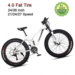 LYRWISHJD Bike LYRWISHJD Fat Tire Adult Mountain Bike, Lightweight High-Carbon Steel Frame Cruiser Bikes, Beach Snow Bike Mens Bicycle, Double Disc Brake 26 Inch Wheels (Color : White, Size : 24 inch)