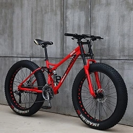 MADELL Fat Tyre Bike MADELL Bikes Mountain, Adult Fat Tire Mountain Trail Bike, Speed Bicycle, High-Carbon Steel Frame Full Suspension Dual Disc Brake / Red(A) / 26Inch 27Speed
