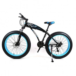 FJW Fat Tyre Bike Mens Mountain Bike 7 / 21 / 24 / 27 Speeds, 26 inch Fat Tire Road Bicycle Snow Bike Pedals with Disc Brakes and Suspension Fork, BlackBlue, 21Speed