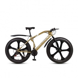 MHUI Fat Tyre Bike MHUI Mountain Bikes, 26 Inch Fat Tire Hardtail Mountain Bike, Double Disc Brake Cruiser Bicycle, 5 Spoke, Gold, 26 inch 21 speed