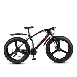 MHUI Bike MHUI Mountain Bikes, 26 Inch Fat Tire Hardtail Mountain Bike, Double Disc Brake Cruiser Bicycle, Lightweight High-Carbon Steel Frame, 3 Spoke, Black, 26 inch 21 speed
