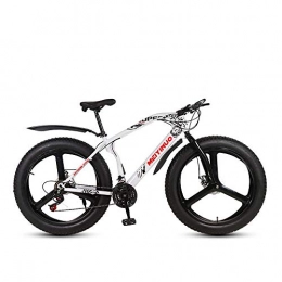 MHUI Bike MHUI Mountain Bikes, 26 Inch Fat Tire Hardtail Mountain Bike, Double Disc Brake Cruiser Bicycle, Lightweight High-Carbon Steel Frame, 3 Spoke, White, 26 inch 24 speed