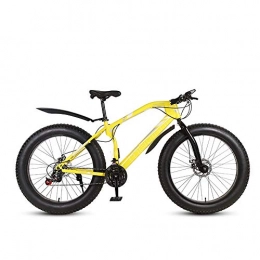 MHUI Bike MHUI Mountain Bikes, 26 Inch Fat Tire Hardtail Mountain Bike, Double Disc Brake Cruiser Bicycle, Lightweight High-Carbon Steel Frame, Yellow, 26 inch 21 speed