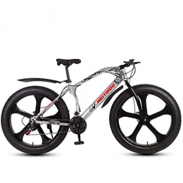 MIAOYO Mountain Bikes 26-Inch, Adult Fat Tire Bicycle,Full Suspension Aluminum Frame, Men's Dual Disc Brake All Terrain Mountain Bike,Silver,24speed