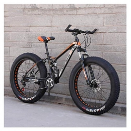 MJY Fat Tyre Bike MJY Adult Mountain Bikes, Fat Tire Dual Disc Brake Hardtail Mountain Bike, Big Wheels Bicycle, High-Carbon Steel Frame, New Orange, 26 Inch 24 Speed