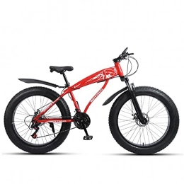 WLWLEO Fat Tyre Bike Mountain Bike Bicycle for Adults Teen Mens Womans, 26 Inch Fat Tire Snow Bikes with Suspension Fork, Dual Disc Brakes MTB, Sand Anti-Slip Bike, Red, 24 speed