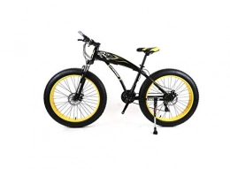 DYM Fat Tyre Bike Mountain Bike Mens Mountain Bike 7 / 21 / 24 / 27 Speeds, 26 inch Fat Tire Road Bicycle Snow Bike Pedals with Disc Brakes and Suspension Fork, Blackyellow, 7 Speed