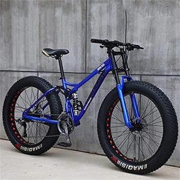 AZBYC Bike Mountain Bikes 26 Inch, Adult Fat Tire Mountain Trail Bike, 24 Speed Bicycle, High-Carbon Steel Frame Dual Full Suspension Dual Disc Brake (blue)