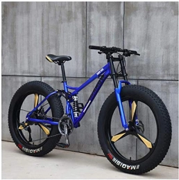 Gnohnay Bike Mountain Bikes, 26 Inch Fat Tire Hardtail Mountain Bike, Dual Suspension Frame and Suspension Fork All Terrain Mountain Bike, Blue 3 Spoke, 21 Speed