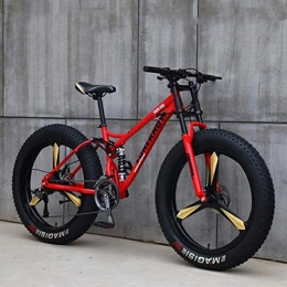 IMBM Bike Mountain Bikes, 26 Inch Fat Tire Hardtail Mountain Bike, Dual Suspension Frame and Suspension Fork All Terrain Mountain Bike (Color : 21 Speed, Size : Red 3 Spoke)