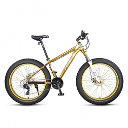 Mzq-yj Fat Tyre Bike Mzq-yj 26 Inch Mountain Bikes, Unisex Adult Fat Tire Mountain Trail Bike, Dual Disc Brake Bicycle, Aluminum Alloy Frame, 27 Speed, Gold
