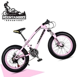 NENGGE Fat Tyre Bike NENGGE 20 Inch Hardtail Mountain Bike with Front Suspension & Mechanical Disc Brakes for Women, Off-Road Fat Tire Mountain Bicycle Adjustable Seat in 8 Colors, Anti-Slip Bikes, Pink, 24 Speed
