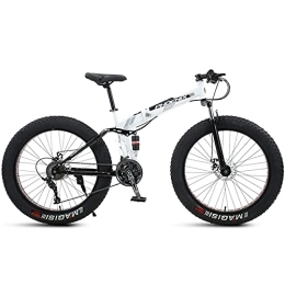 NENGGE Fat Tyre Bike NENGGE 24 Inch Mountain Bike Fat Tire, Domineering Mens Women Foldable Beach Snow Mountain Bicycle, 4-Inch Wide Knobby Tires Outdoor Cycling Road Bike, Dual-Suspension, White, 21 Speed
