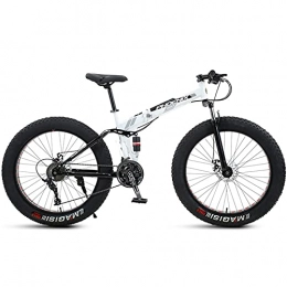 NENGGE Bike NENGGE 24 Inch Mountain Bike Fat Tire, Domineering Mens Women Foldable Beach Snow Mountain Bicycle, 4-Inch Wide Knobby Tires Outdoor Cycling Road Bike, Dual-Suspension, White, 30 Speed